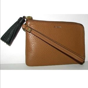 Fossil Tara-Brown Wristlet W/Black Leather Tassel